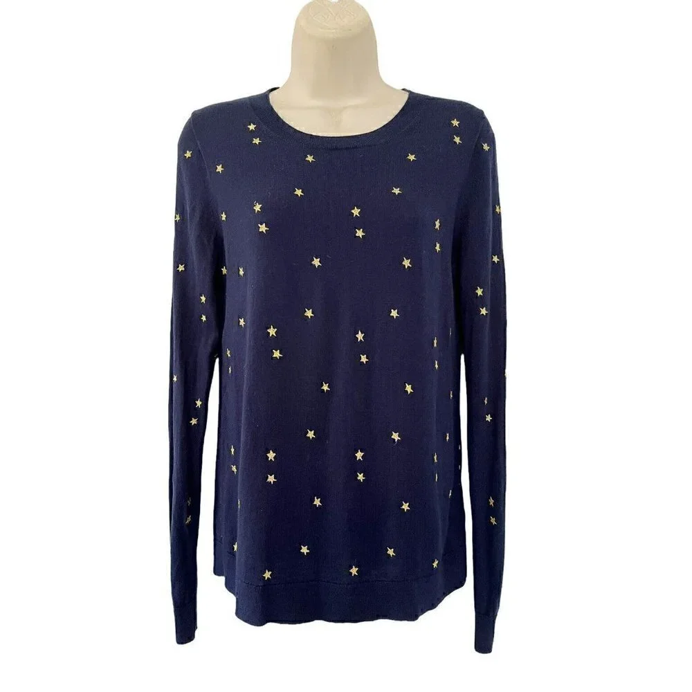 J. Crew Mercantile Woman's Sz S Starry Night Navy Blue Sweater Gold Stars